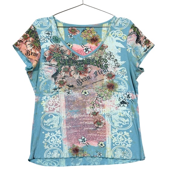 Unbranded Tops - Y2K Boho Floral‎ Graphic Tee Rhinestone Embellished Whimsigoth Fairy Top